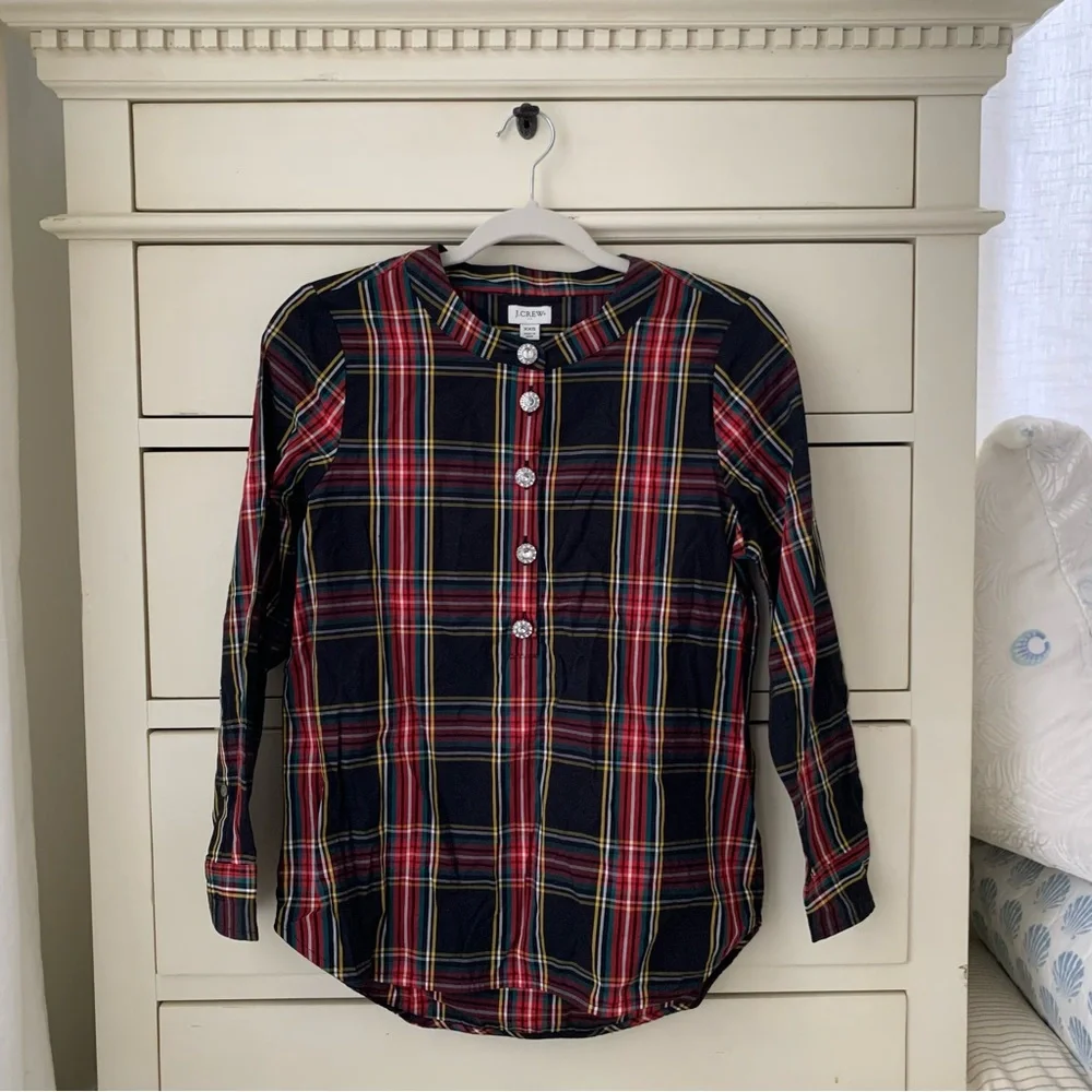J Crew Tartan Plaid Jewel Blouse